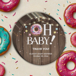 Rustic Oh Baby Donut & Sprinkle Kawaii Babydusche Pappteller
