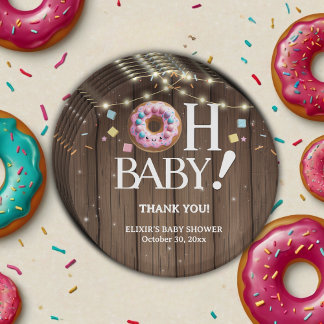 Rustic Oh Baby Donut & Sprinkle Kawaii Babydusche Pappteller