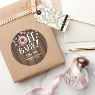 Rustic Oh Baby Donut & Sprinkle Kawaii Babydusche Runder Aufkleber