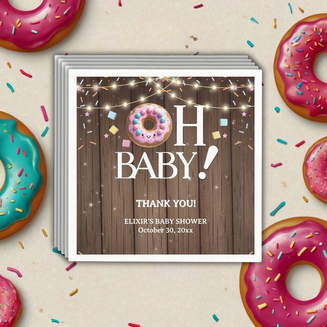 Rustic Oh Baby Donut & Sprinkle Kawaii Babydusche Serviette (Von Creator hochgeladen)