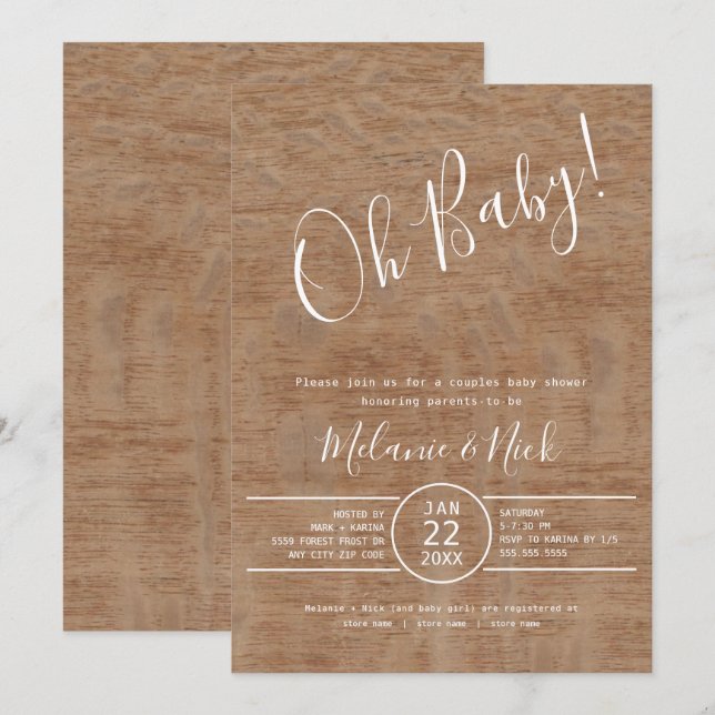 Rustic Oh Baby Paare Babydusche Einladung (Vorne/Hinten)