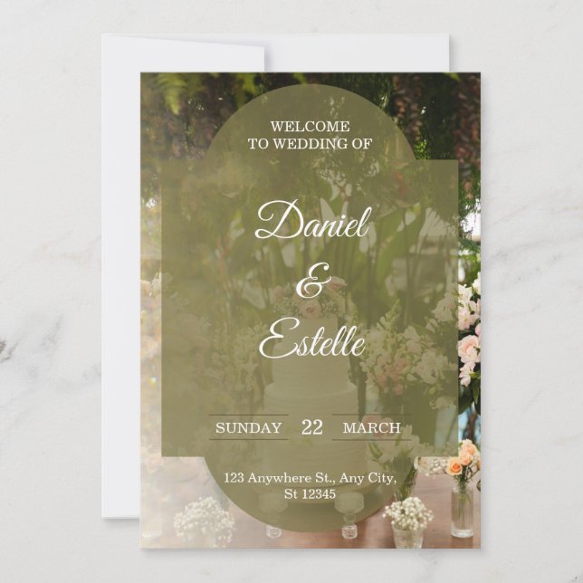 Rustic Olive Green Floral Photo Wedding Invitation Einladung (Vorderseite)