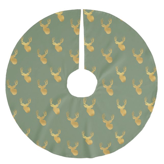 Rustic Olive Green Gold Deer Christmas Polyester Weihnachtsbaumdecke (Vorderseite)