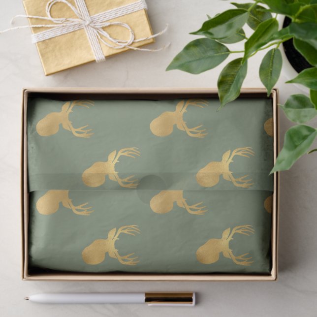 Rustic Olive Green Gold Deer Christmas Seidenpapier (Geschenk)