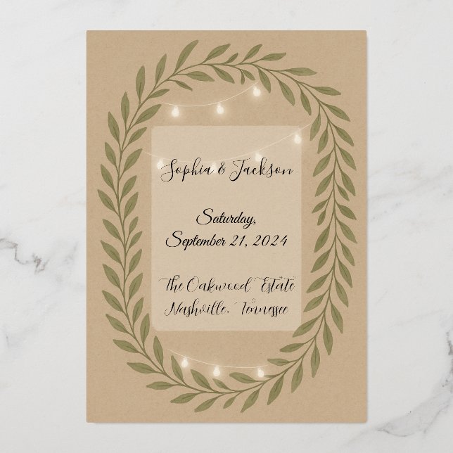 Rustic Olive Green Wedding Einladung with String (Vorderseite)
