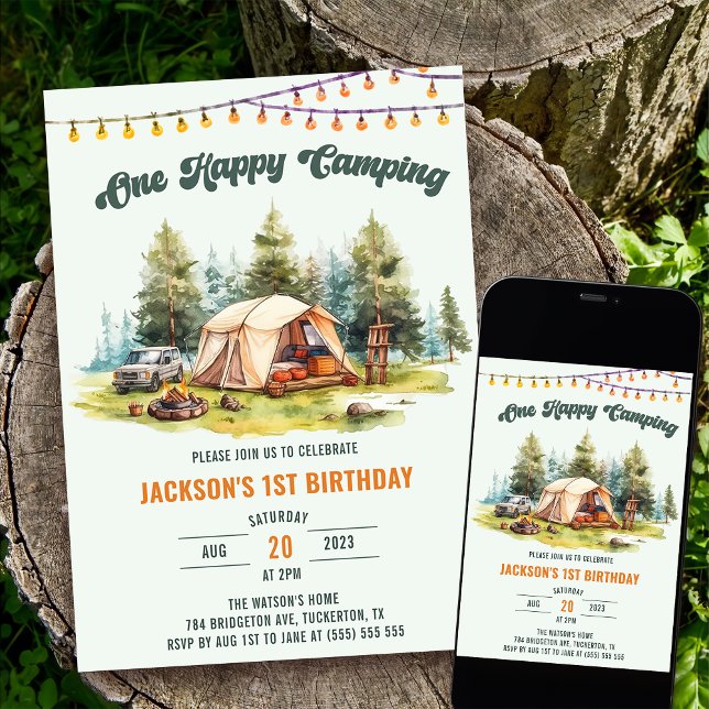 Rustic One Happy Camper 1. Geburtstag Party Einladung (Von Creator hochgeladen)