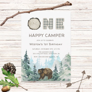 Rustic One Happy Camper Einladung zum Geburtstag