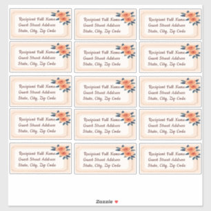 Rustic Orange Blue Floral Wedding Guest Tag Aufkleber