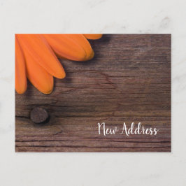 Rustic Orange Daisy und Barn Wood Neue Adresse Ankündigungspostkarte
