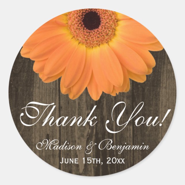 Rustic Orange Daisy Wedding Danke Sticker (Vorderseite)
