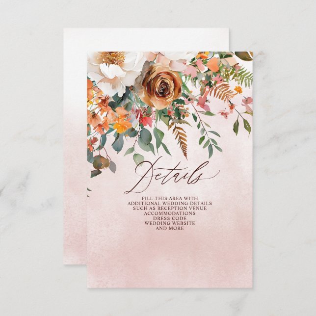 Rustic Orange Floral Fall Wedding Begleitkarte (Vorne/Hinten)