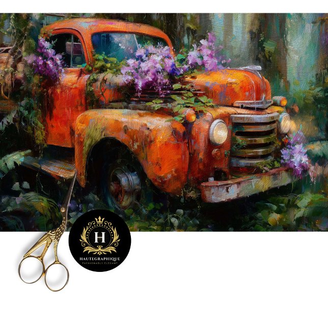Rustic Orange Floral Truck Decoupage Seidenpapier (Von Creator hochgeladen)