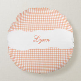 Rustic Orange Gingham Personalized Name Rundes Kissen