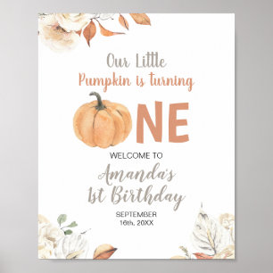 Rustic Orange Pumpkin 1. Geburtstag Willkommen Poster