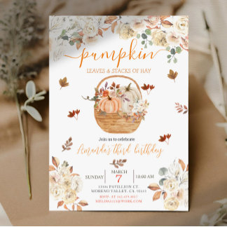Rustic Orange White Pumpkin dritter Geburtstag Einladung