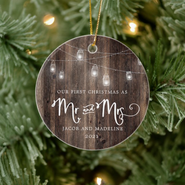 Rustic Our First Christmas Mr und Mrs. Christmas Keramik Ornament (Baum)
