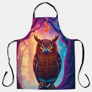 Rustic Owl Art: Earth Tone Woodland Schürze