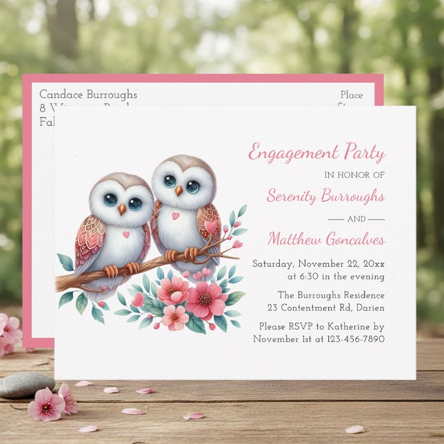 Rustic Owl Couple Boho Country Engagement Party Einladungspostkarte (Von Creator hochgeladen)