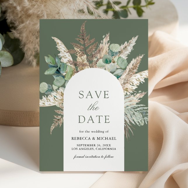 Rustic Pampas Eucalyptus Arch Sage Green Wedding Save The Date (Von Creator hochgeladen)