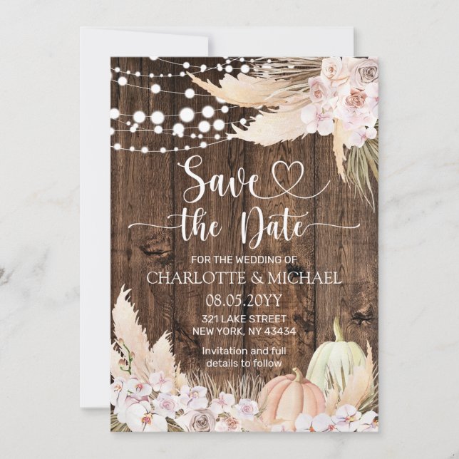 Rustic Pampas Grass Save the Date Wedding Einladung (Vorderseite)