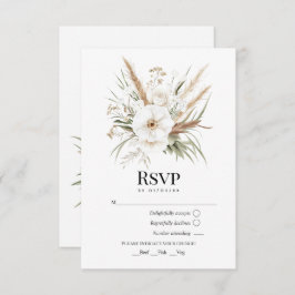 Rustic Pampas Grass White Floral Bohemian Wedding RSVP Karte