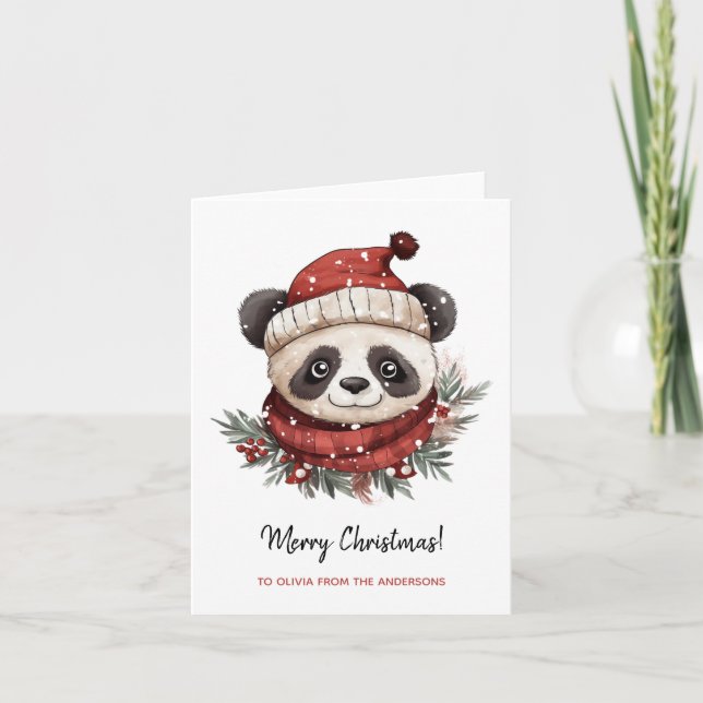 Rustic Panda Santa Merry Weihnachten Karte (Vorderseite)