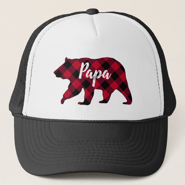 Rustic Papa Bear Red Buffalo Kariert Trucker Hat Truckerkappe (Vorderseite)