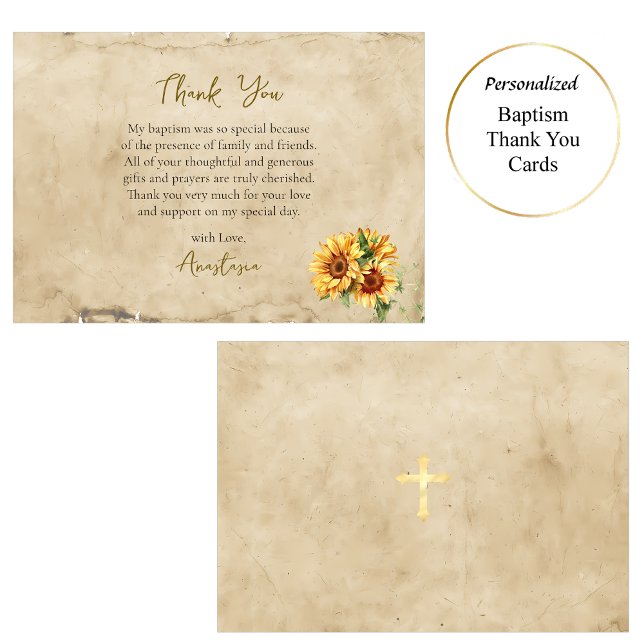 Rustic Parchment Sunflowers Orthodox Baptism       Dankeskarte (Von Creator hochgeladen)
