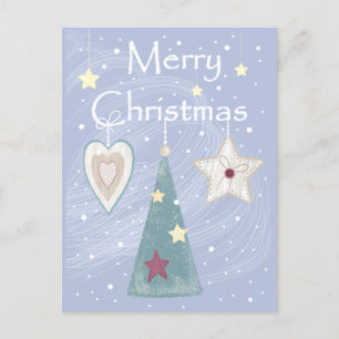 Rustic Pastel Color Christmas Tree Star und Herz Feiertagspostkarte