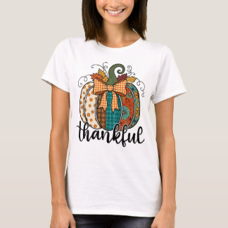 Rustic Patchwork Pumpkin Fall Gingham Bow Autumn T-Shirt