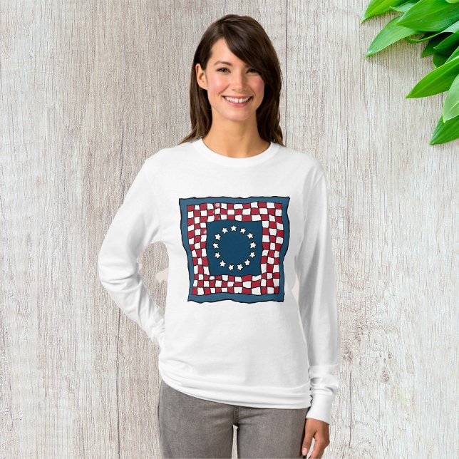 Rustic Patriotic Americana Quilt Muster USA Art T-Shirt (Von Creator hochgeladen)
