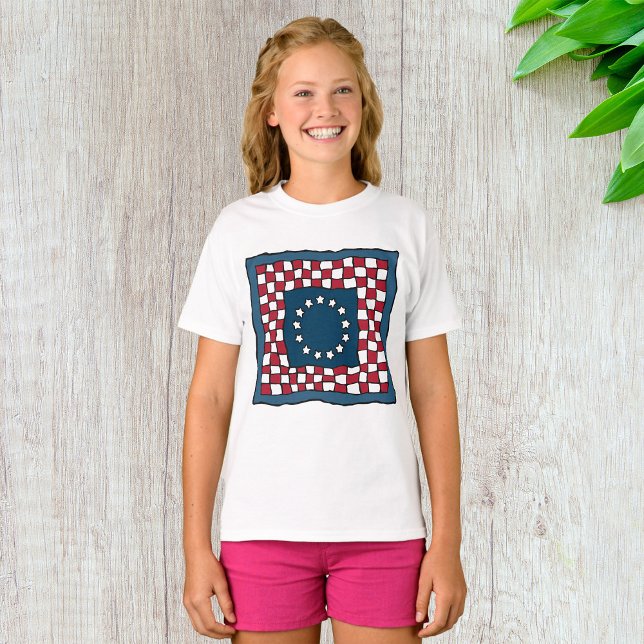 Rustic Patriotic Americana Quilt Muster USA Art T-Shirt (Von Creator hochgeladen)