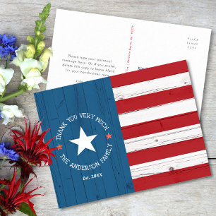 Rustic Patriotic Vintag American Flag Danke Postkarte