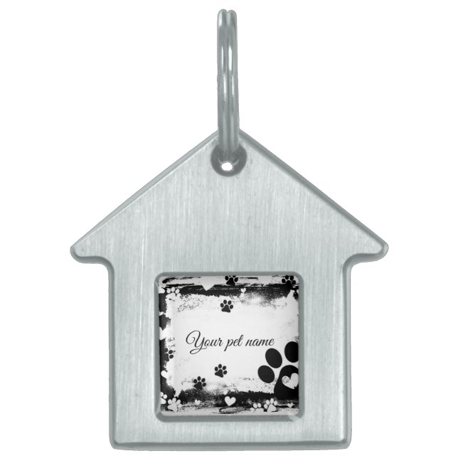 Rustic Paw Print Frame Personalized House-Shaped P Tiermarke (Vorderseite)