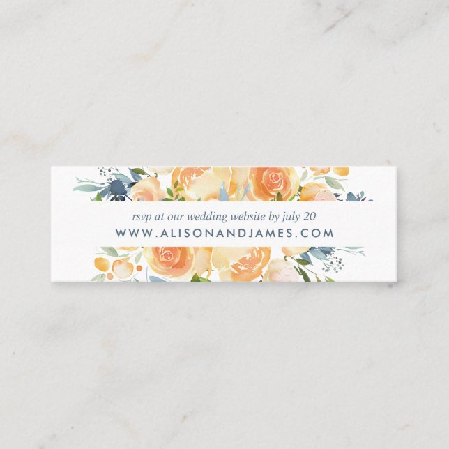 Rustic Peach Peony Wedding Website RSVP Cards Mini Visitenkarte (Vorderseite)