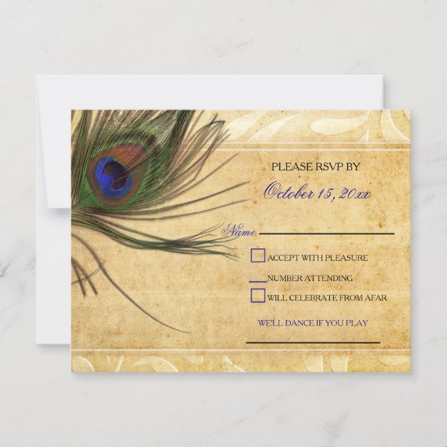 Rustic Peacock Feather Hochzeit Einladungen uAwg (Vorderseite)