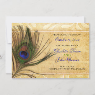Rustic Peacock Feather Hochzeit speichern Sie das  Save The Date