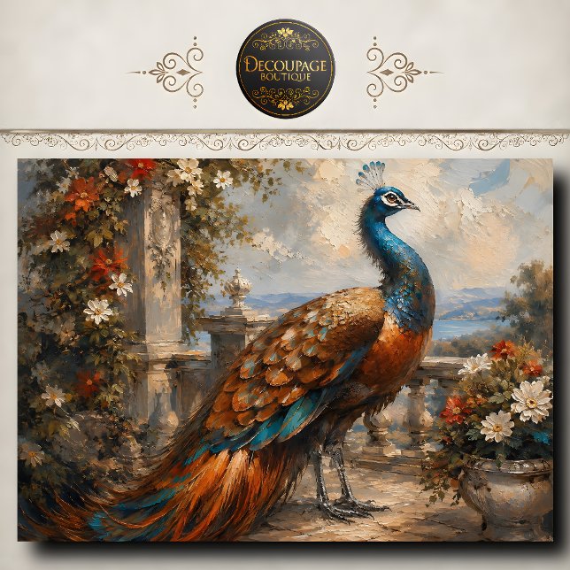 Rustic Peacock Terrace Decoupage Seidenpapier (Rustic Peacock Terrace Decoupage Tissue Paper)