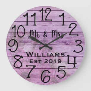 Rustic Personalized Antique Purple Wood Custom Große Wanduhr