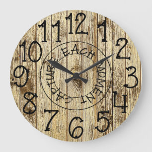 Rustic Personalized Brown Wood Capture Each Moment Große Wanduhr