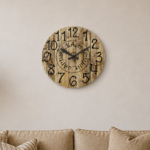 Rustic Personalized Brown Wood Capture Each Moment Große Wanduhr