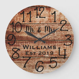 Rustic Personalized Brown Wood Custom Große Wanduhr