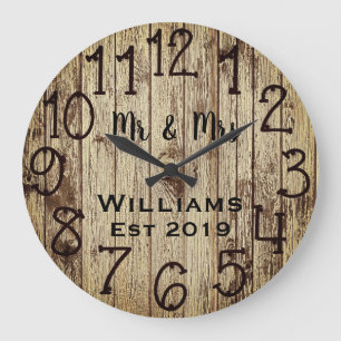 Rustic Personalized Brown Wood Custom Große Wanduhr