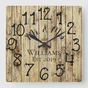 Rustic Personalized Brown Wood Custom Quadratische Wanduhr