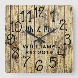 Rustic Personalized Brown Wood Custom Quadratische Wanduhr