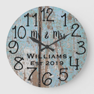 Rustic Personalized Teal Distressed Wood Custom Große Wanduhr