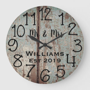 Rustic Personalized Teal Distressed Wood Custom Große Wanduhr