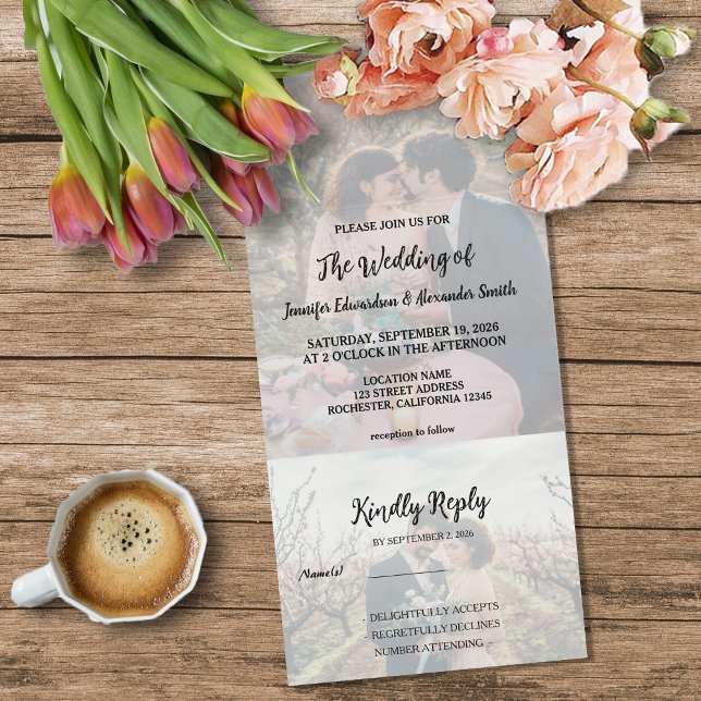 Rustic photo elegant country Wedding All In One Einladung (Rustic photo elegant country Wedding All In One Invitation. For your rustic country wedding.)