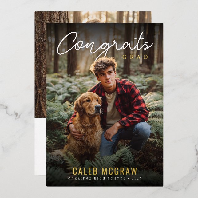 Rustic PhotoPop Graduation Folieneinladung (Vorderseite/Rückseite)