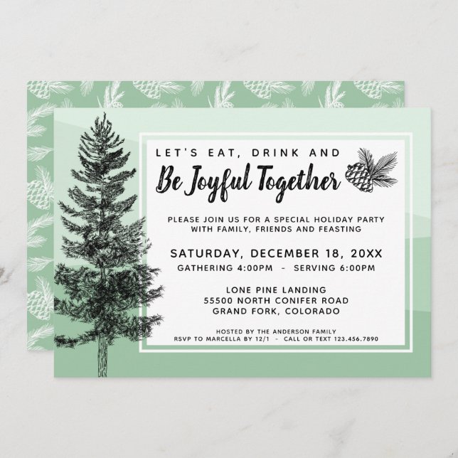 Rustic Pine Tree Mint Holiday Dinner / Party Einladung (Vorne/Hinten)